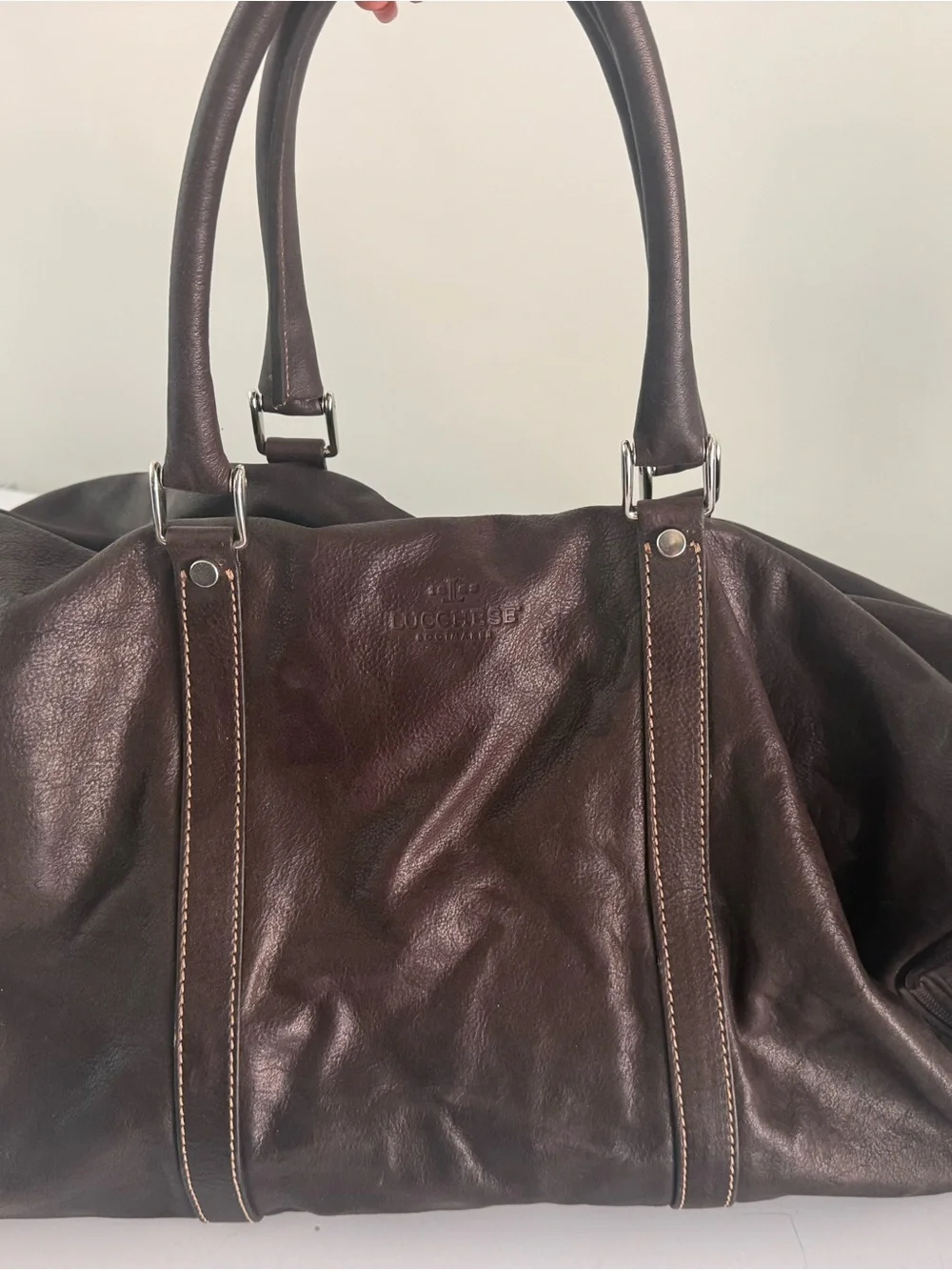 Lucchese Brown Leather Weekend Duffel